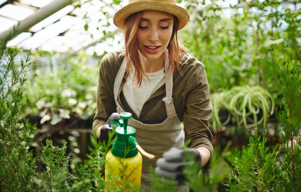 A woman doing with a pesticide spray in her garden | Careers Collectiv