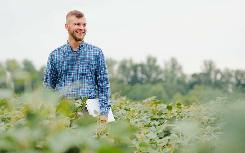 A man in checkered long sleeve in the green field | Careers Collectiv