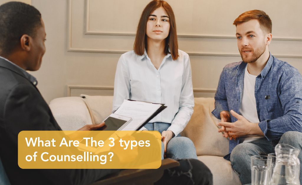 What are the 3 types of counselling? a counsellor man interviewing a couple | Careers Collectiv
