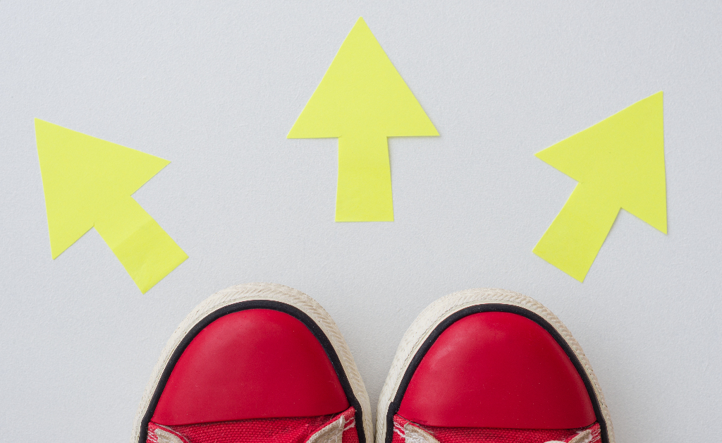 Choose Your Path - A red shoes with a 3 yellow arrow papers | Careers Collectiv